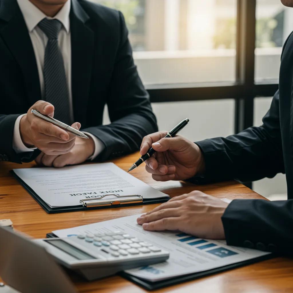 Business owner reviewing dumpster rental costs with a provider, emphasizing pricing factors in Brooklyn